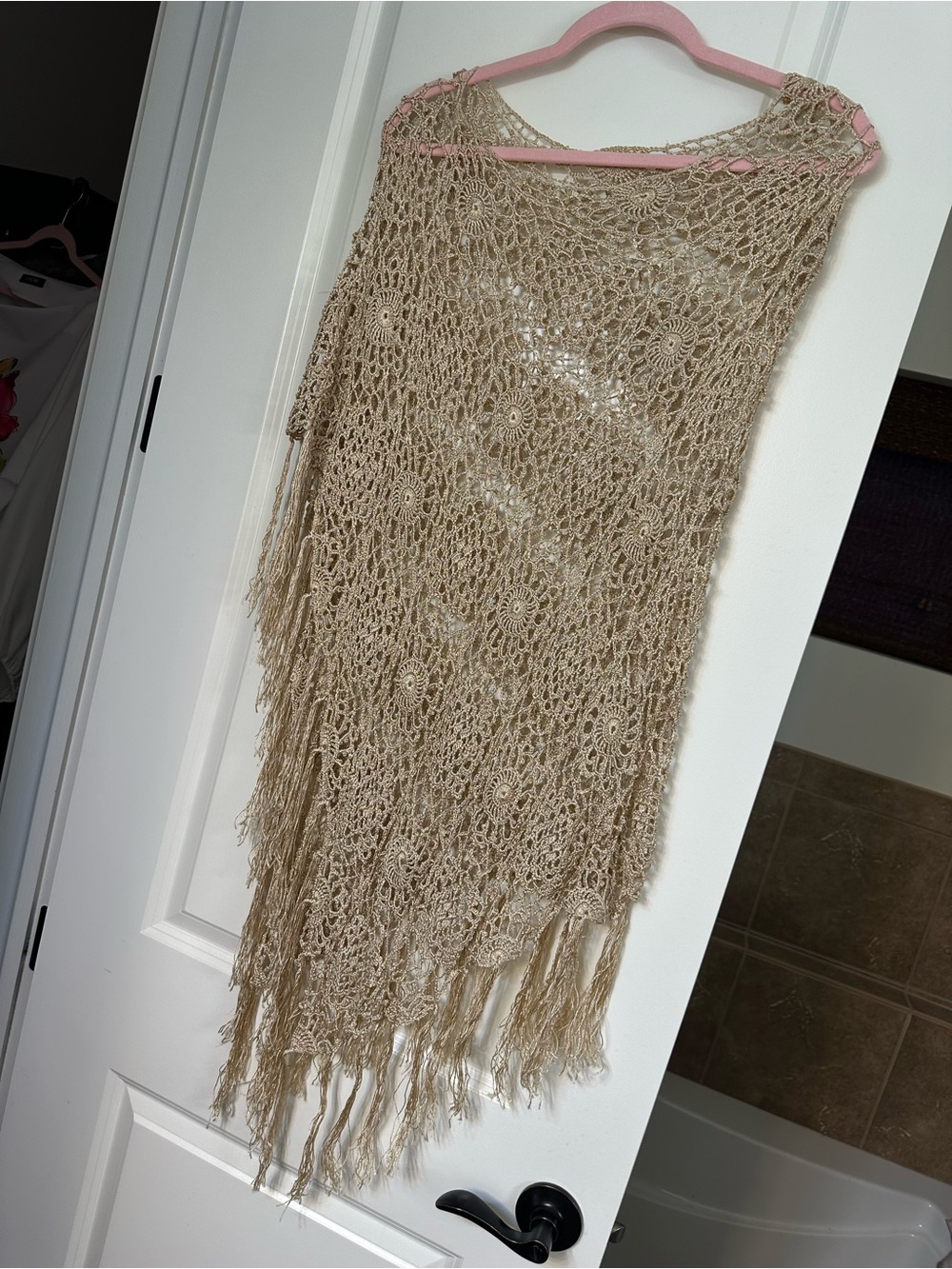 Boho Crochet Fringe Knit Cover-Up in Beige